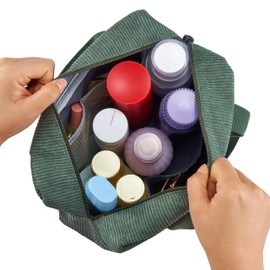 Jiliyote Toiletry Bag Cord Women's Large Cosmetic Bag Cord Makeup Bag Cord Cosmetic Bag with Smile Corduroy Cosmetic Bag Travel Cosmetic Bag for Travel Girls Women, Green B