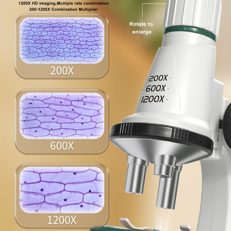 Kids Microscope Science Kit 200 to 1200X Magnification Flexible Angle