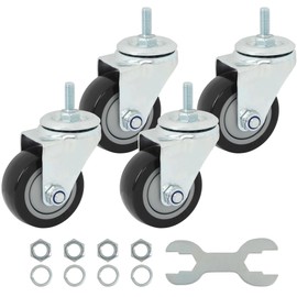 Finnhomy Swivel Caster Wheels 3 Inch Threaded Stem Casters Set of 4 Heavy Duty 3/8"-16 x 1 Anti-wear Polyurethane Industrial Castor Wheels for Cart/Furniture Load Bearing 2200 Lb Smooth Casters Black