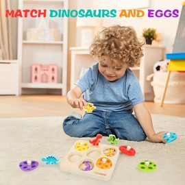 TOHIBEE Wooden Puzzles for Toddlers 1-3, Dinosaur Matching Egg Puzzle Montessori Toys for 1 2 3 Year Old Boy Girl Gifts, Preschool Education Learning Toys