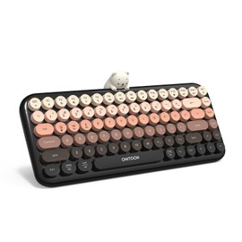 Wireless Bluetooth Keyboard for iPad/Tablet/Laptop/PC/Windows/Mac, Retro Typewriter Keyboard Colorful Round Keycaps, Cute Magnetic Bear, Multi-Device Support, 2.4GHz Cordless Connection with Shortcuts