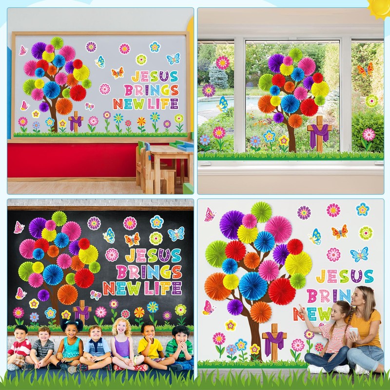 Gersoniel 76 Pcs Christian Spring Classroom Bulletin Board Set 3D