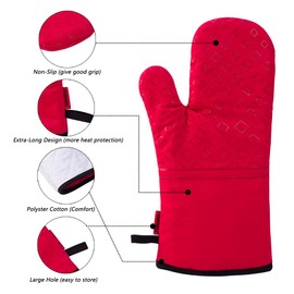 Piduules Set of 4 Oven Mitts and Pot Holders, 482 F Heat Resistant Hot Plate Moving Non-Slip Gloves for BBQ, Grill, Baking, Cooking, Oven, Microwave (Red)