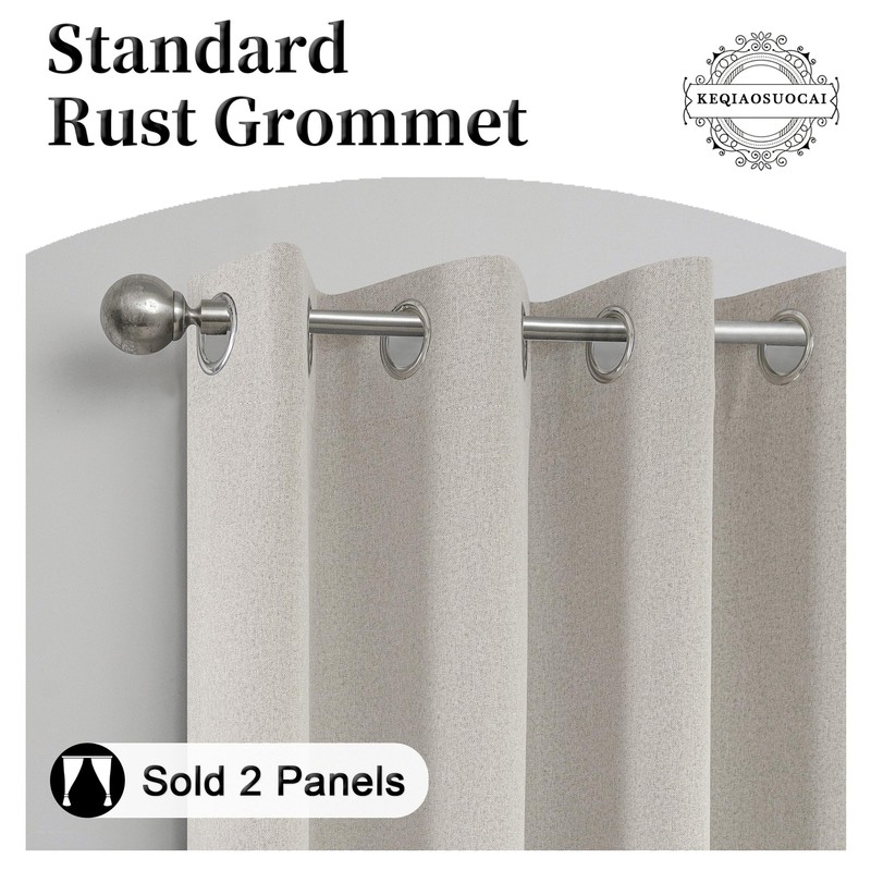 KEQIAOSUOCAI Completely 100% Blackout Linen Textured Grommet Curtains (Light Beige,2