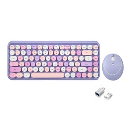 Perixx PERIDUO-713PP Wireless Mini Keyboard and Mouse Combo - Retro Round Key Caps - Pastel Purple - US English Layout (PD-713PPUS-11953)