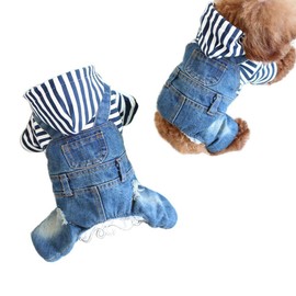 Dog Clothes Hooded Denim Jacket Summer Breathable Spring Autumn Thin Pet Clothes for Dogs and Cats Walking Four Legs Denim Costume Clothes (M) [Tona]