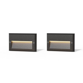 GOODSMANN Low Voltage Step Lights 5.5 Inch Outdoor 12V AC Landscape Stair Lights Wired 2PK 3W LED Electric Outdoor Deck Lighting Black Metal 49 Lumens 3000K Warm White with Cable Connectors