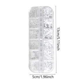 1 Box/12 Grid Nail Art Rhinestones, Perfect Nail Charms for Women, Acrylic Decorations Design, White Flat Back Semicircular Beads - Creative and Unique Nail Design