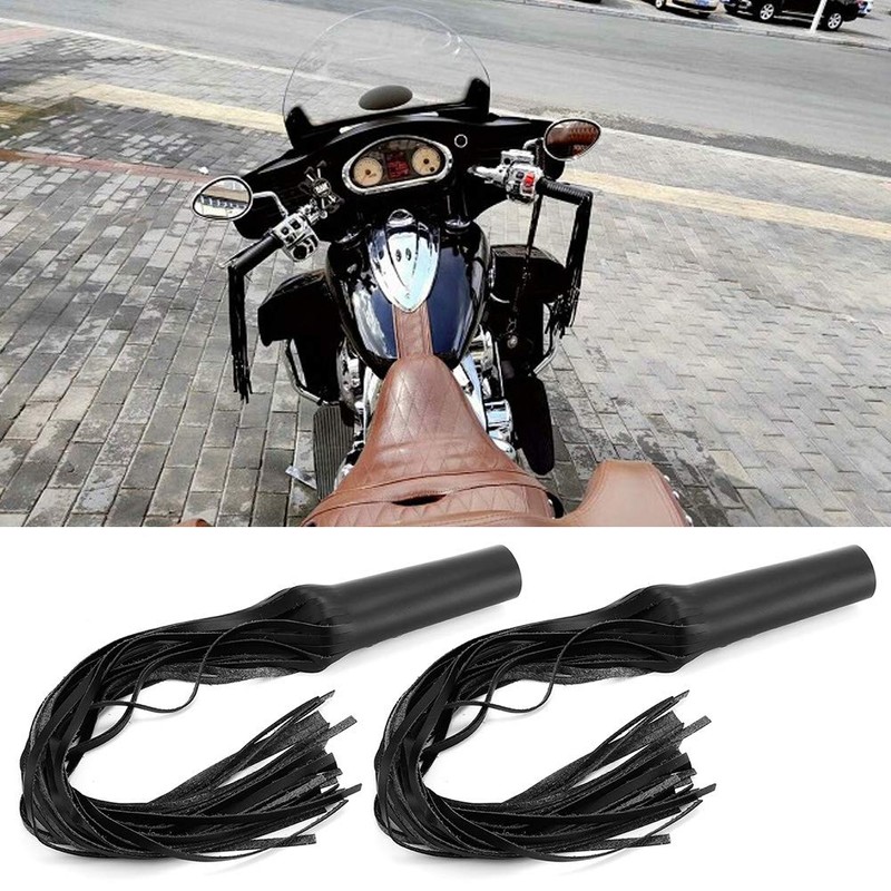 Milltrip 2Pcs Motorcycle Handlebar Tassel Grips - Premium PU Leather