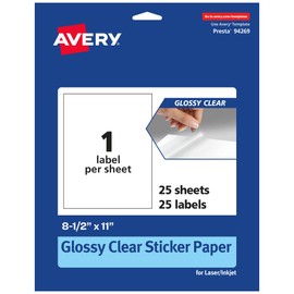 Avery Glossy Clear Sticker Paper, 8.5" x 11", 25 Sheets, Transparent Printable Labels for Laser and Inkjet Printers