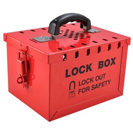 RealPlus Large Lockout Tagout Box Portable Loto Group Lock Box, 12 Padlock Capacity, Red (9-1/4 x 7-1/4 x 6 Inch)