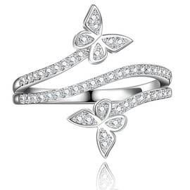 Silver Rings for Women Cute Butterfly Rings Size 6-10 Cocktail Rings with Cubic Zirconia Engagement Ring Butterfly Jewelry (Silver, 8)