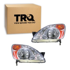 TRQ 2 Piece Headlight Assembly Set Driver & Passenger Side Compatible with 2002-2004 Honda CR-V HO2518104 HO2519104