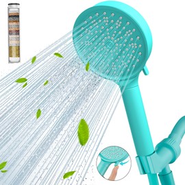 Cobbe Filtered Shower Head with Handheld, High Pressure 6 Spray Mode Showerhead with Filters, Water Softener Filters Beads for Hard Water - Remove Chlorine - Reduces Dry Itchy Skin, Bluish Green