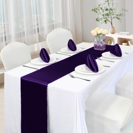 VACVELT 6 Pack Purple Satin Table Runner, 12 x 72 Inches, Wedding Table Runner Decorations