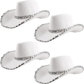 SGBETTER 4 Pack Adult Texan Country Cowboy Hat Western Cowgirl Hat Cowboy Hats Party Pack for Women Fancy Dress Party Accessory (White)