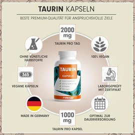 ProFuel Taurin Kapseln 1095x - optimal hochdosiert mit 2000 mg Taurin pro Tag - Taurin mit ber 99,9% Reinheit - ohne Zusatzstoffe - laborgeprft mit Zertifikat - 3x 365 Kapseln