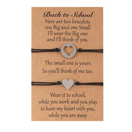 Back to School Mother Daughter Gift Bracelets Set - Matching Heart Bracelet for Mom and Daughter - Mommy and Me Mothers Day Birthday Gifts for Mama