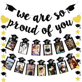 Graduation Photo Banner We are So Proud of You Banner Pre-Strung K-12th Graduations Picture Banner for Grad Decorations Class of 2025 Party Supplies