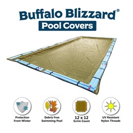 Buffalo Blizzard Supreme Plus Winter Cover with Water Bags Kit for 12-Foot-by-20-Foot Rectangle In-Ground Swimming Pools | Tan/Silver | All Covers Include 5-Feet of Overlap to Measure 17-Ft-by-25-Ft