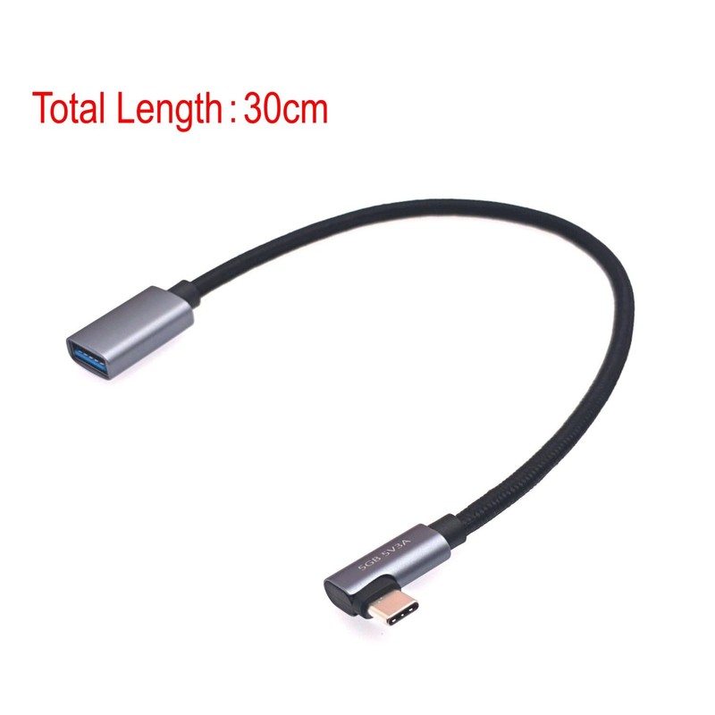 JZK 30 cm 5 Gbit/s rechtwinkliger 3.0-USB-C-Stecker auf USB-A-Buchse, Adapter,