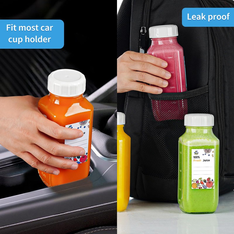 8 Pack 16 Oz Reusable Glass Milk Bottles w 100%