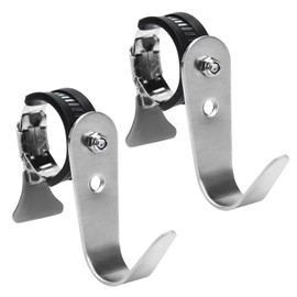 DOVORSY Tube Rod Hooks,Stainless Steel Adjustable J Hooks, for 0.71"-1.26" in (18-32mm) Inner Dia Adjustable Rod,Bathroom Wardrobe Pipe Hanger,Small U Hooks (2 Pack)