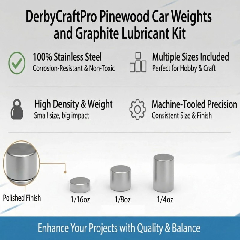 DerbyCraftPro Pinewood Car Weights and Graphite Powder, Steel with Graphite