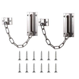 BLLNDX 2PCS Anti Theft Chain Door Chain Hotel & Guesthouse Door Chain Buckle Door Chain Lock Heavy Duty Interior Door Extra Chain Lock with 12 Screws Silver Interior Door Extra Chain Lock