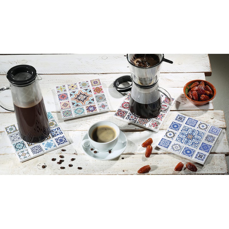 Zassenhaus 057669 Oriental Design Cross Ceramic Coaster with Non-Slip Cork