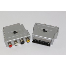 2 x Silver Switched Scart Adpator to RCA Phono Video, & SVHS Input & Output