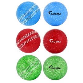 Kosma Pack of 6 Windball Cricket Ball | Soft Training Sparkle Shine Glitter Balls for Coaching Practice (2Pc Each Blue, Red, Green)