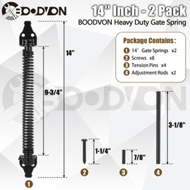 BOODVON 14" Gate Spring Self Closing Heavy Duty Door Springs to Close Door, Adjustable Tensioner Automatic Gate Closure, Gate Spring for Wooden Gate, Vinyl Fence, Steel Door(Black, 2 Pack)