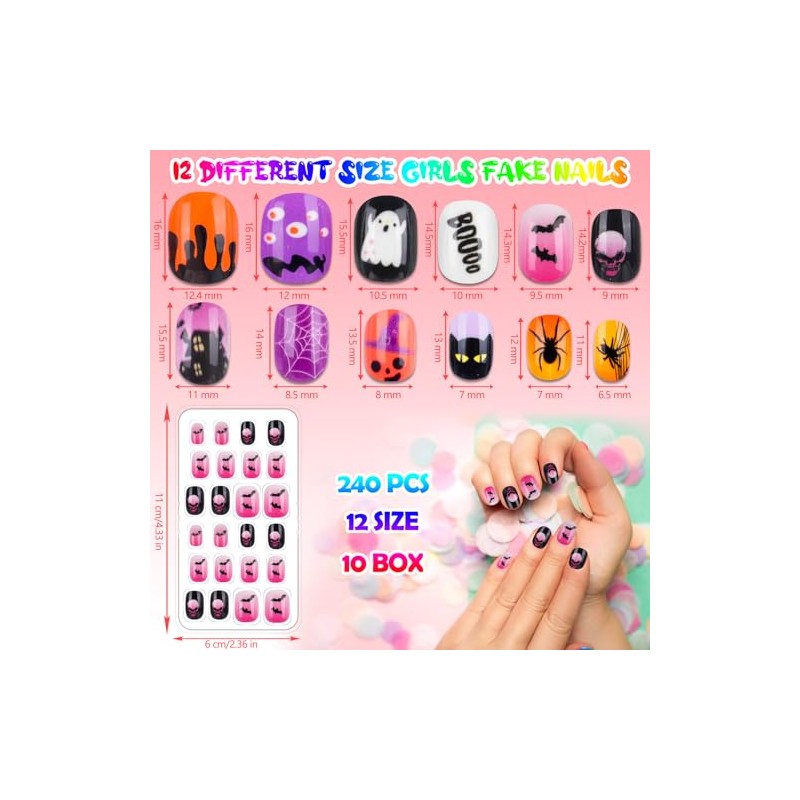 240 uñas postizas para niñas, uñas postizas acrílicas cortas de
