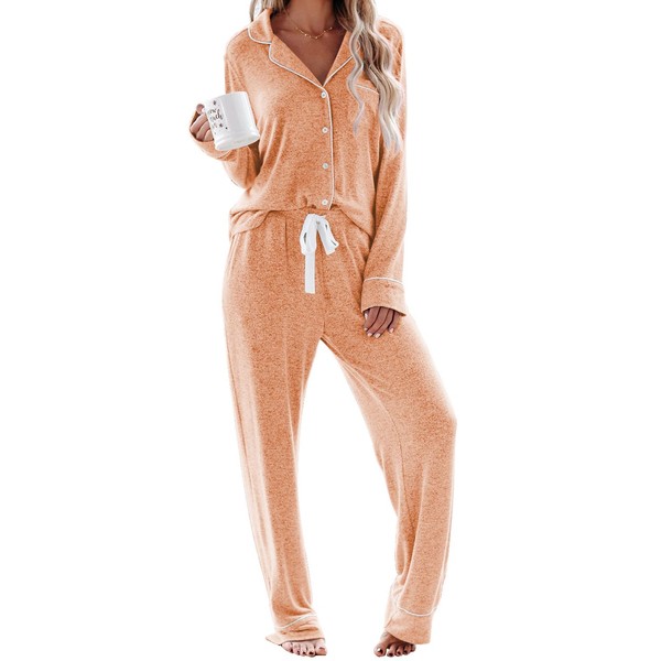 Aamikast Women's Pajama Sets Long Sleeve Button Down Sleepwear Nightwear