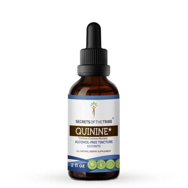 Secrets of the Tribe Quinine Tincture Alcohol-Free Extract, High-Potency Herbal Drops, Tincture Made from Wildcrafted Cinchona Cinchona officinalis Promotes Muscle Relaxation 2 oz