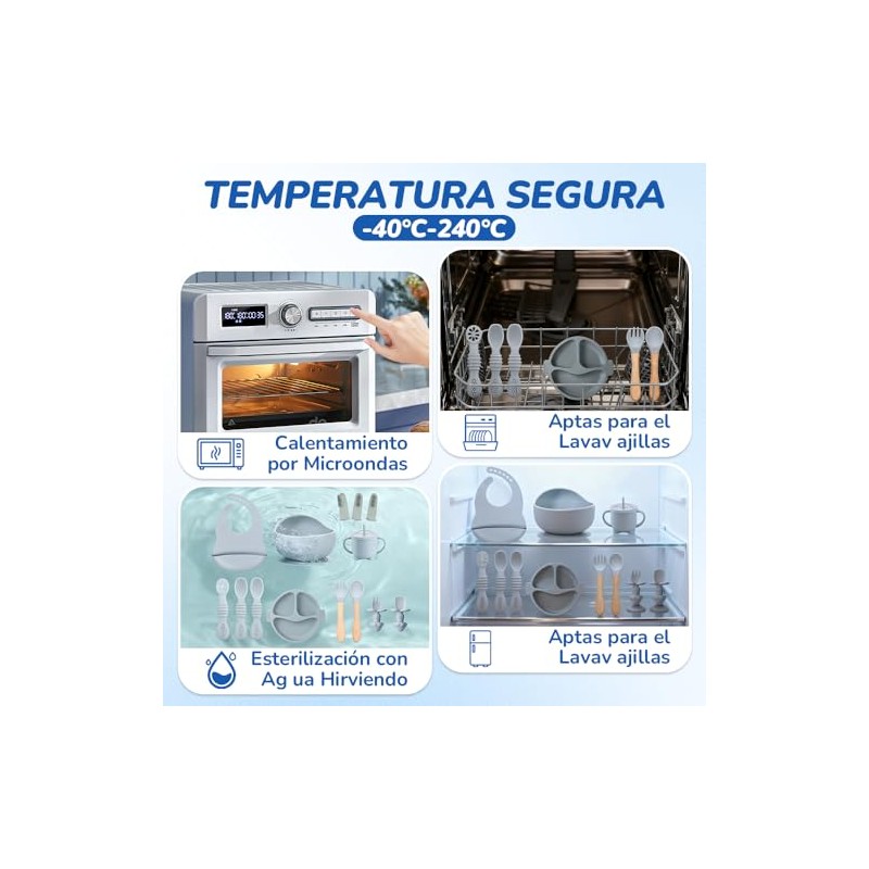 14pcs Vajillas Platos para Bebe Silicona, Set Alimentacion Complementaria Bebe,