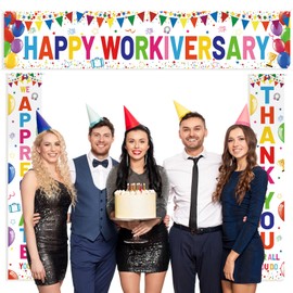 SmoothNovelty 3 Pcs Happy Workiversary Party Banner We Appreciate Thank You for All You Do Backdrop Iridescent Work Anniversary Party Decor for Men Women Office Employee Worker Appreciation Supplies