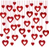 40 Pcs Valentine's Day Decorations Glitter Red Heart Hanging Swirls