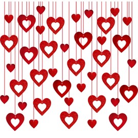 40 Pcs Valentine's Day Decorations Glitter Red Heart Hanging Swirls - Wedding Party Supplies Decorations, Anniversary, Ceiling Decor.
