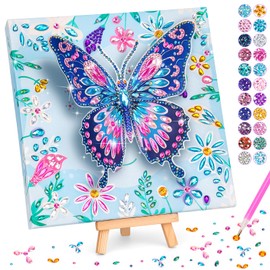 Arts and Crafts for Kids Age 6 7 8 9 10, Diamond Painting Art for Kids, Gifts for 8 9 10 Year Old Girls DIY 3D Butterfly with Wooden Canvas Creative Birthday Presents Toy for 5-12 Girl Home Decorate