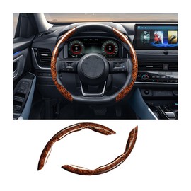 JNNJ 2 Pieces Car Steering Wheel Covers, Segmented Steering Wheel Covers Interior Accessories, Steering Wheel Cover Mahogany Wood Effect, Universal for Car Van Truck Lorry Protector(Brown)