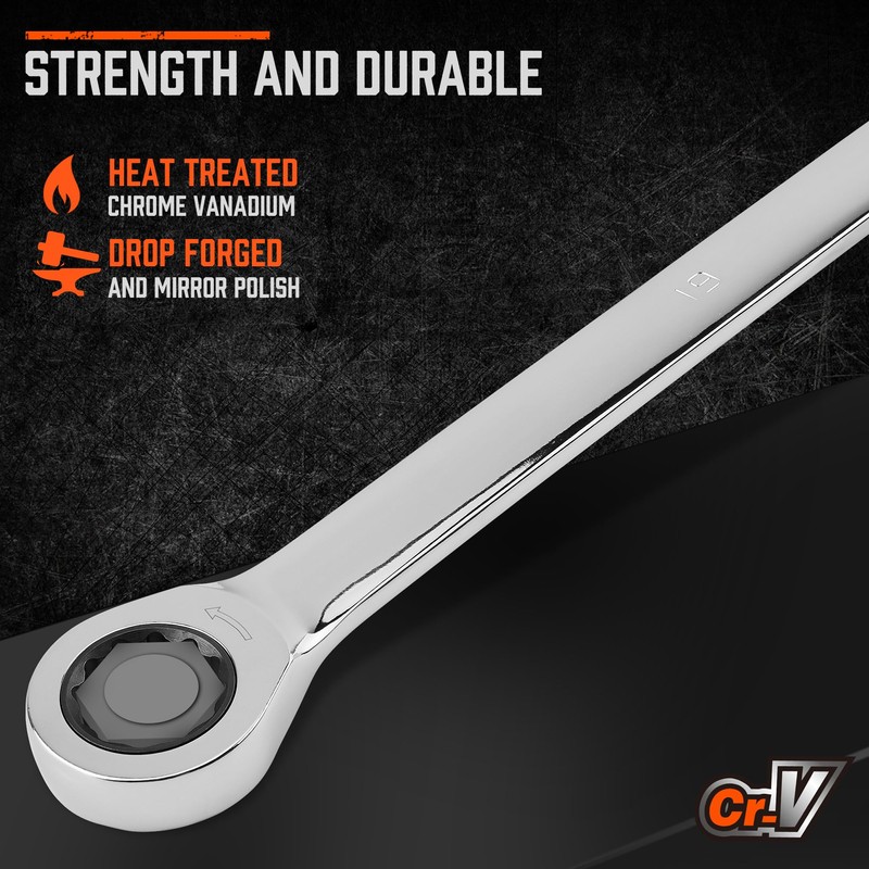 HORUSDY Extra Long Ratcheting Wrench Set, 8-22MM Double Box End,