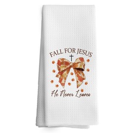 TAEDIN Fall Christian Coquette Kitchen Towels Decor, Bible Verse Dish Towel 16x24 Inches, Fall Maple Leaves Bow Decorative Absorbent Dishcloths Hand Tea Towels for Kitchen Bathroom Decor
