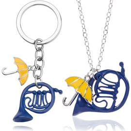ZEPIQOR 2 Pieces French Horn Keyring, How I Met Your Mother, Blue Horn Enamel Key Fob, Umbrella Pendant, Gifts for Parents, Birthday Gifts, Party Gifts