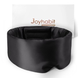 Joyhabit Silk Sleep Mask for Men and Women, Extra Large and Adjustable Eye Mask in Cloud Curve Design, for Breaks and Night Sleep, Black