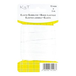 K3T Elastico in gomma, 15 mm x 3 m, colore bianco, art. n. 81123