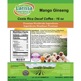 Mango Ginseng Costa Rica Decaf Coffee (Gourmet, Naturally Flavored, Whole Coffee Beans) (16 oz, ZIN: 567847) - 2 Pack