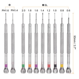 HARFINGTON 10pcs Precision Watch Screwdriver Set SL0.6-SL2 PH1.4 PH1.6 Micro Slotted Phillips Screw Driver with Rotary Cap for Eyeglasses Watches Electronics Computer