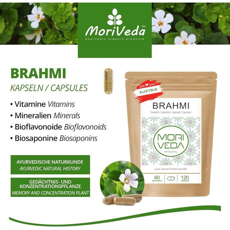 MoriVeda Brahmi Capsules with Brahmi Plant Powder (Bacopa Monnieri) 60